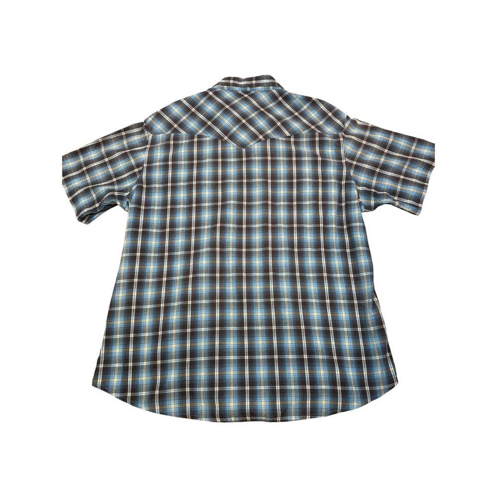 Wrangler Mens Western Snap Shirt Blue Yellow Plaid Short Sleeve XL - Picture 5 of 7